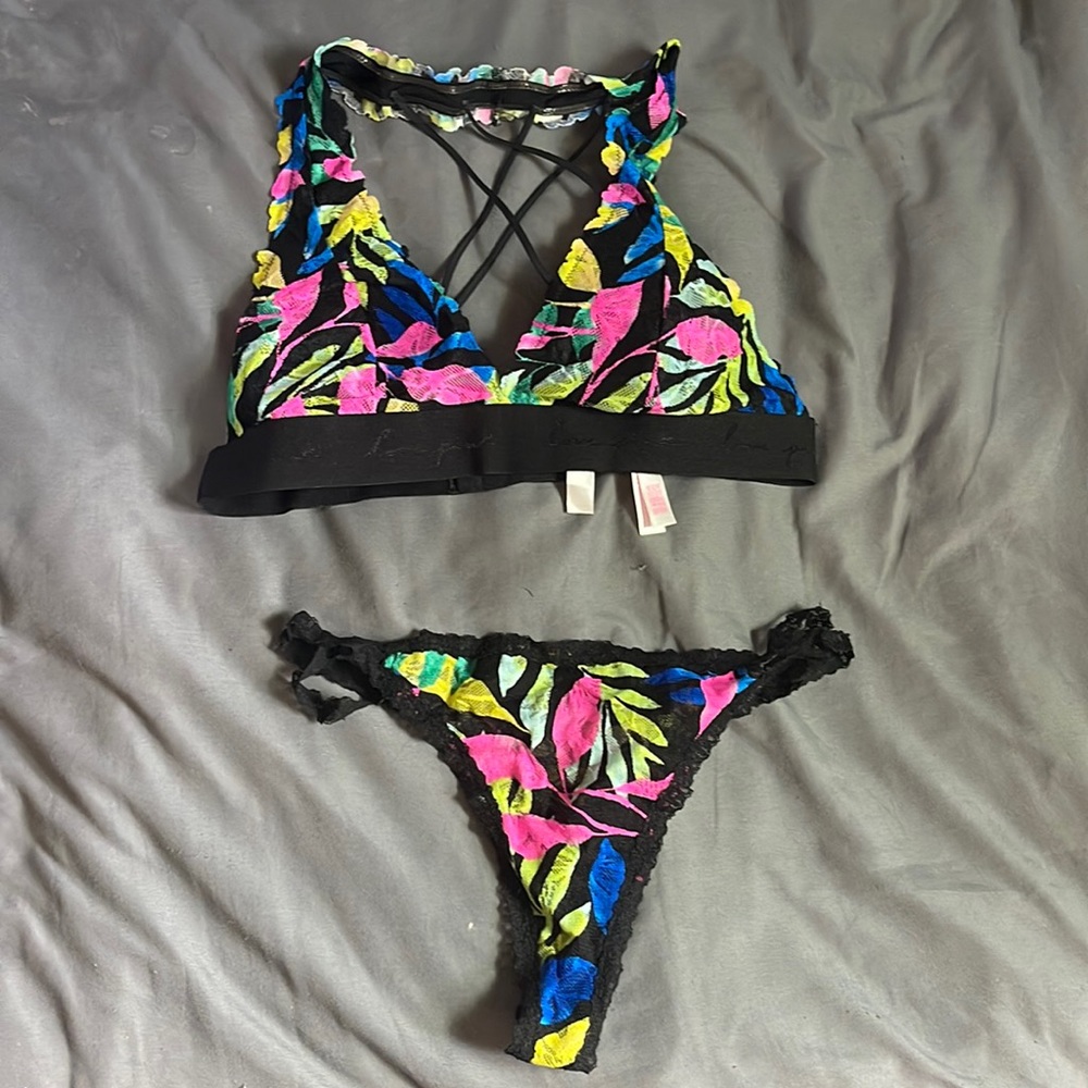 Victoria’s Secret pink colorful bralette thong set